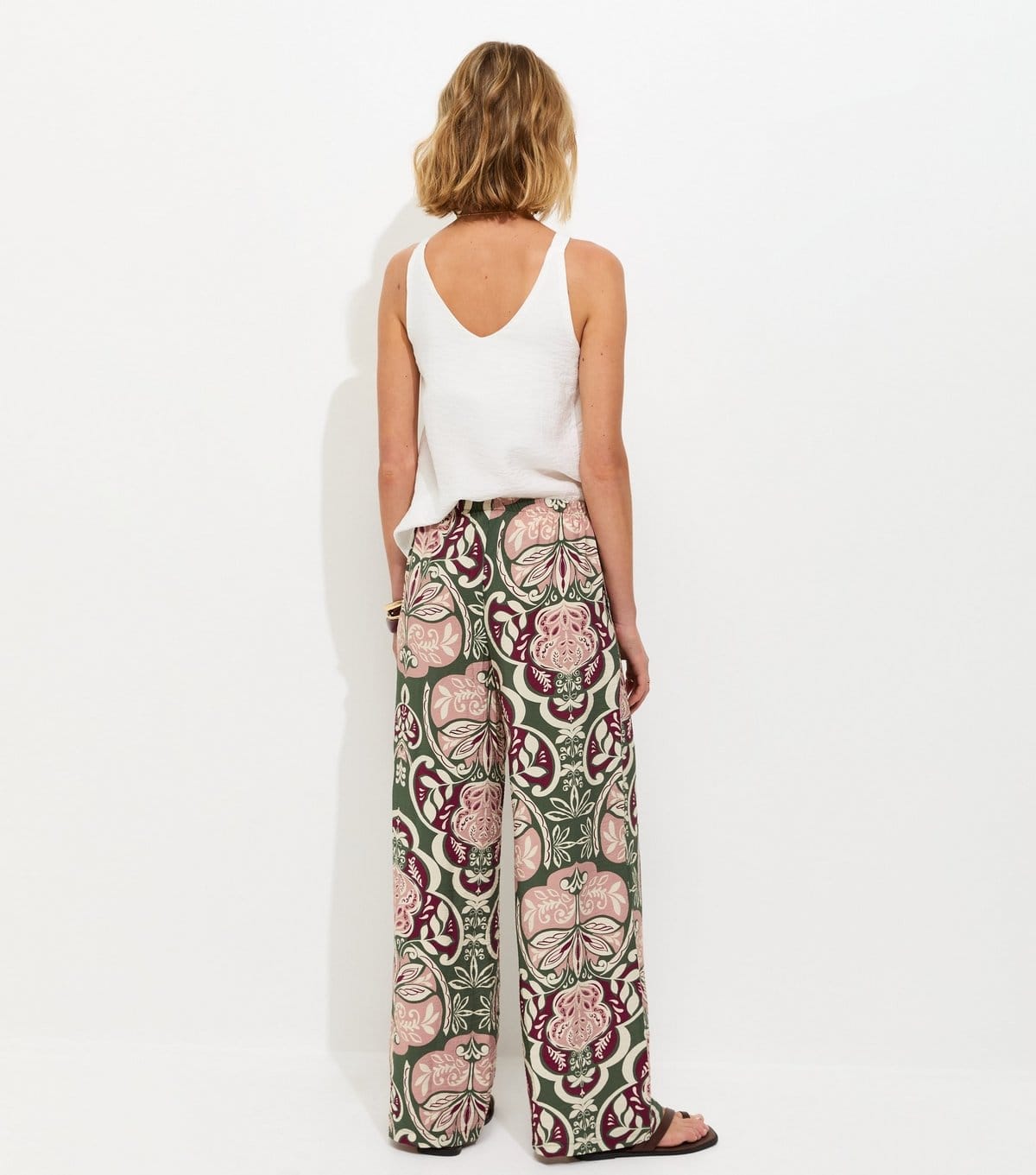 New Look Women's Green Folk Print Wide Leg Trousers New Look - 4