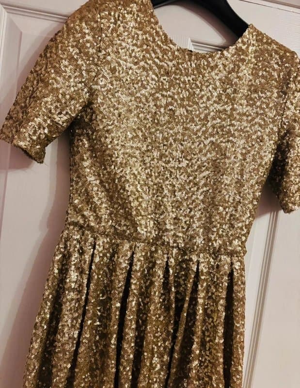 TFNC London TFNC gold sequin skater style dress knee length 8-10 party holiday same day post