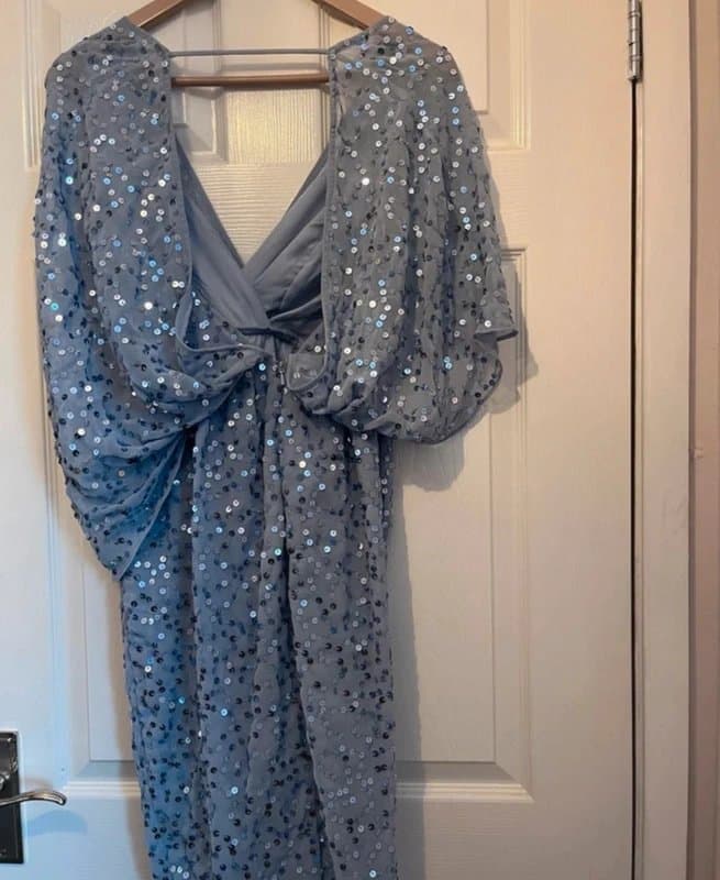ASOS ASOS cape sleeve light blue sequin dress