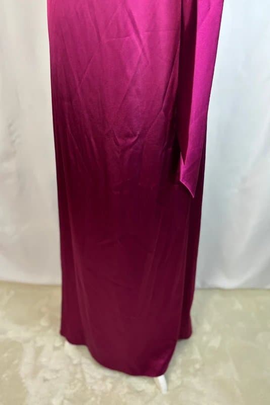The Dessy Collection UK 10–12 Maroon Satin Bandeau Maxi Dress Boned Tie Waist Formal Occasion