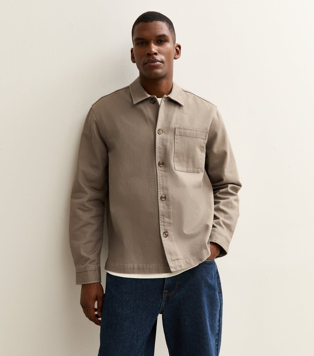 New Look Men's Mink Boxy Heavyweight Twill Overshirt New Look