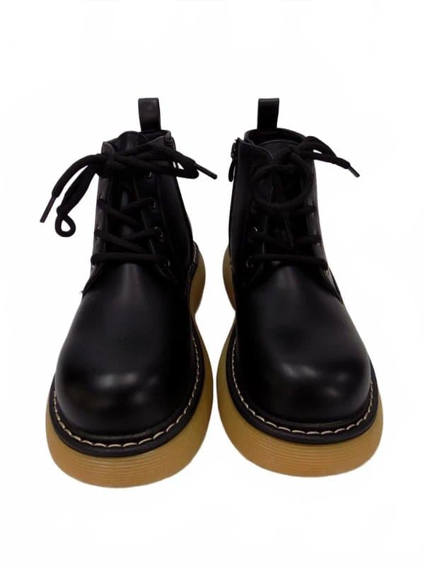 Vestante Black Ankle Boots Womens UK 7 Chunky Lace Up Platform Faux Leather Goth Combat