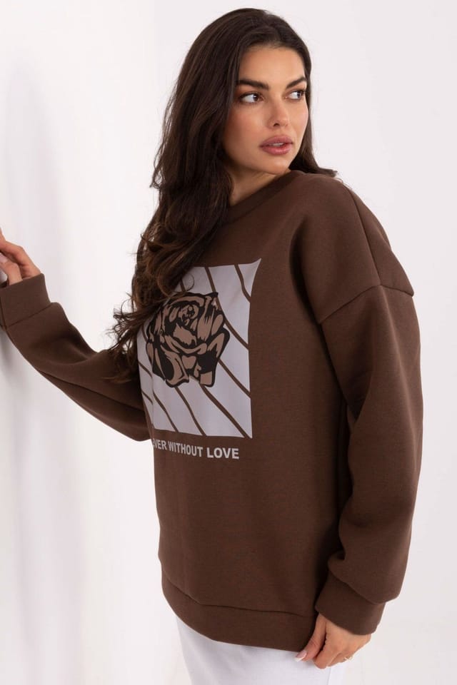 Love Lace Love Lace Women's Stylish Cotton Elastane Sweatshirt with Print in Brown - 2