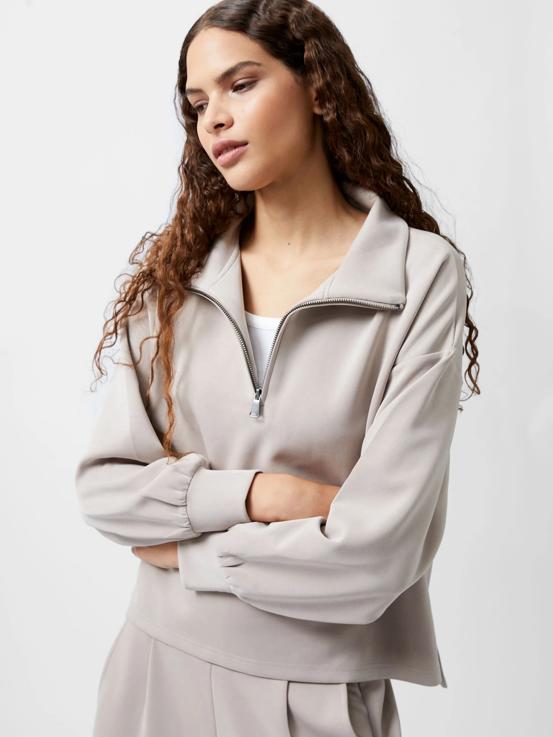 French Connection Wren Half Zip Sweatshirt Washed Macchiato