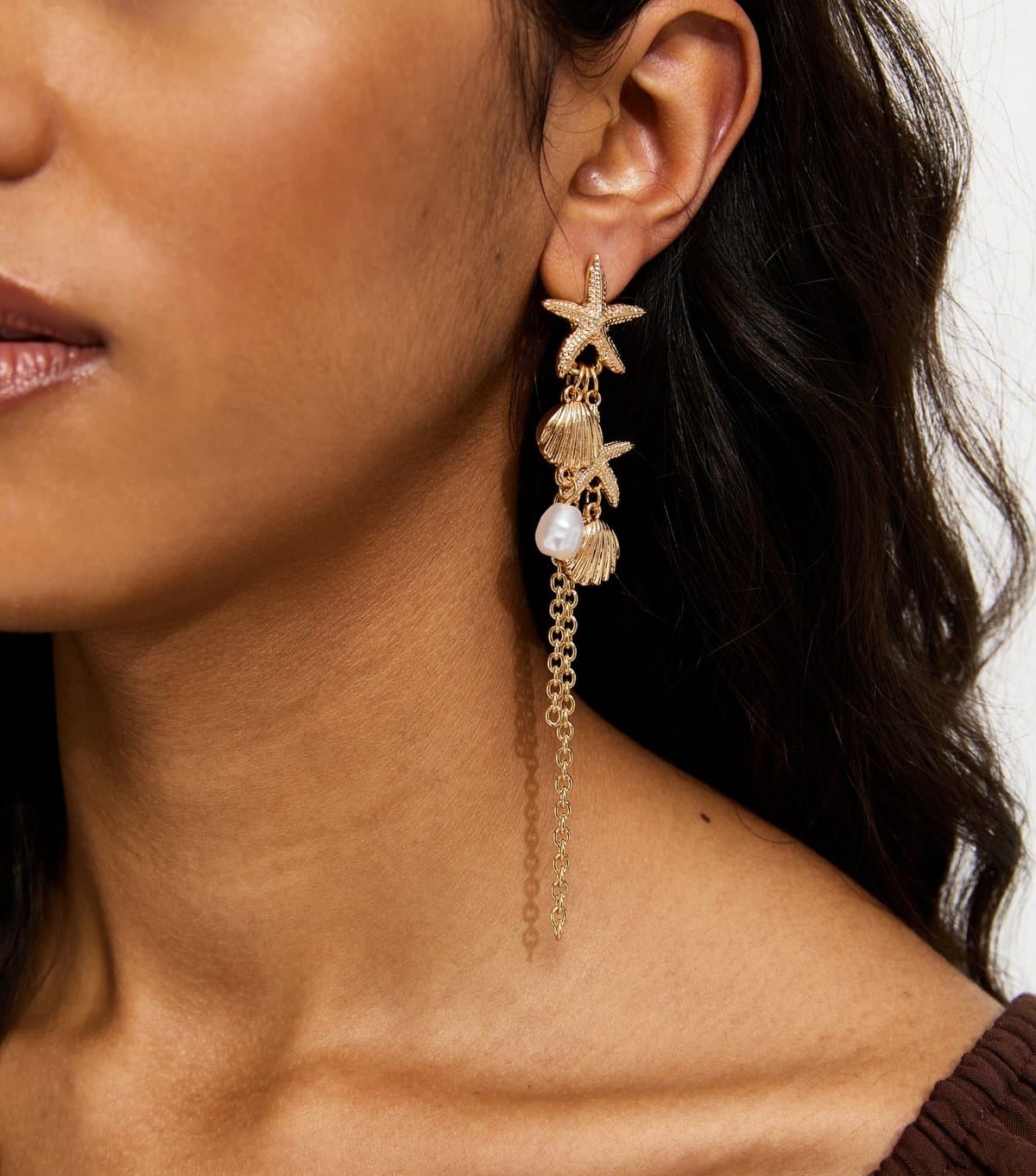 New Look Gold Tone Starfish Chain Drop Earrings New Look