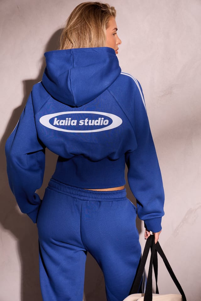 Kaiia Kaiia Oval Logo Corset Zip Through Hoodie Victory Blue & Dusty Blue - 2