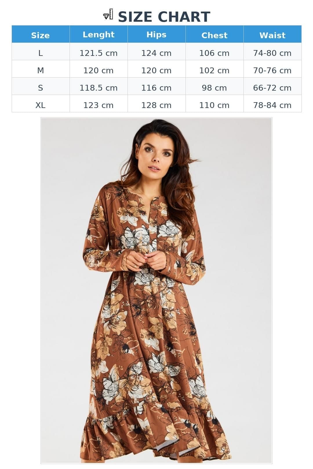 Love Lace Love Lace Women's Midi Long Sleeve Frill Neck Dress Made in Poland in Brown - 4