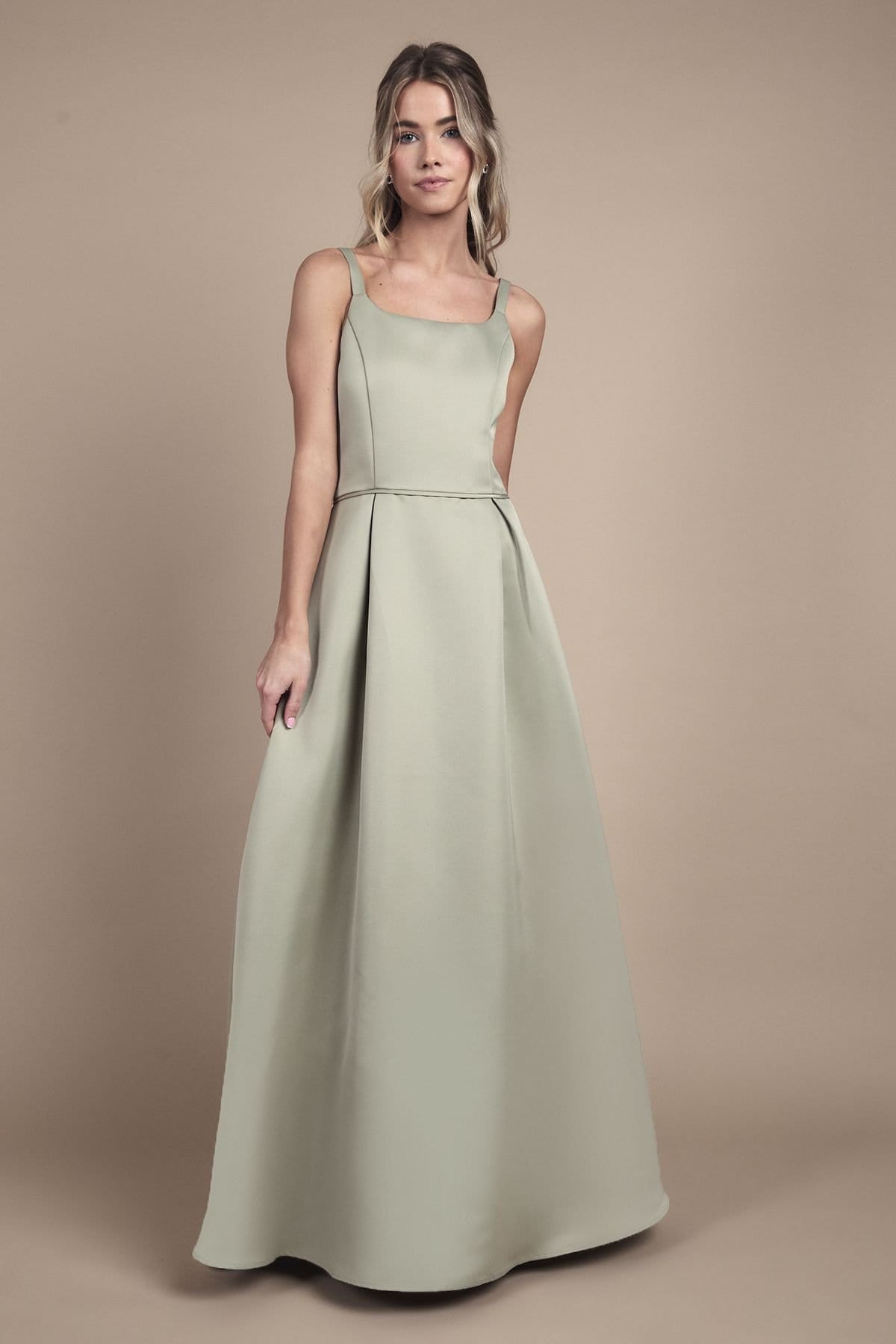 Coast Coast Women's Teen Structured Satin Full Skirted Bridesmaid Dress in Sage - 4