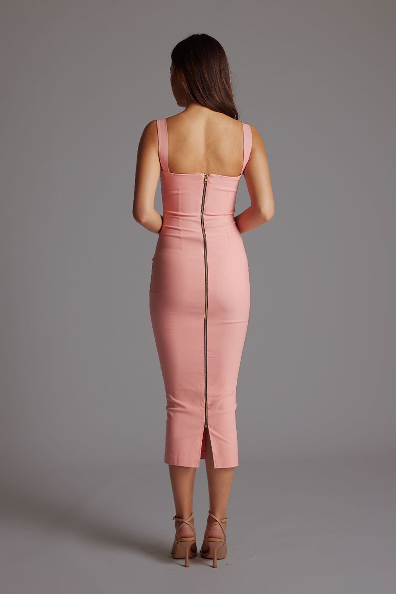 Vesper Vesper Women's Cut-Out Bustier Style Bodycon midaxi Dress in Peach - 4