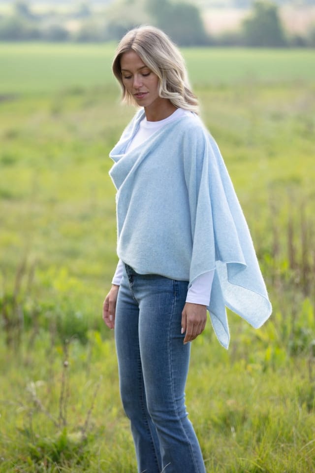 Cove Cove Women's Lucy 4-way Cashmere Poncho in Baby Blue - 2
