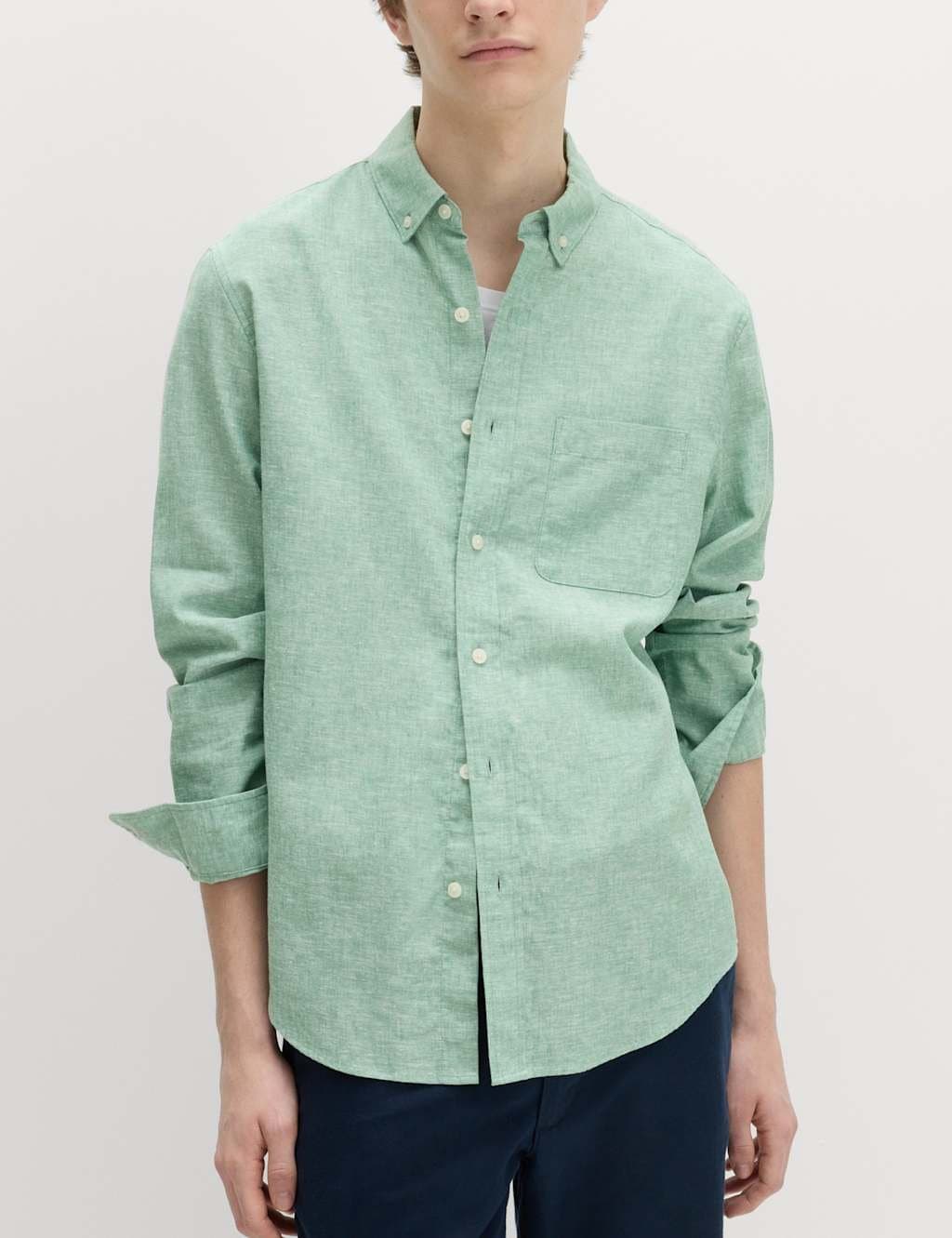 Marks & Spencer M&S Regular Fit Cotton Linen Blend Shirt Green