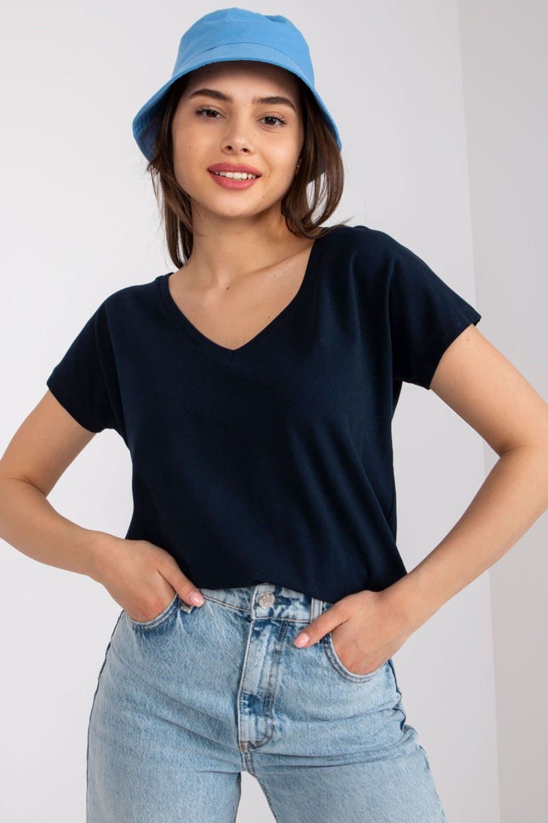 Love Lace Love Lace Women's Heart Neck Short Sleeve T-Shirt for Every Day in Navy