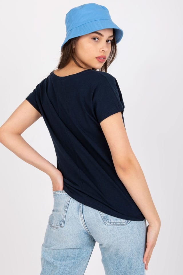 Love Lace Love Lace Women's Heart Neck Short Sleeve T-Shirt for Every Day in Navy - 3