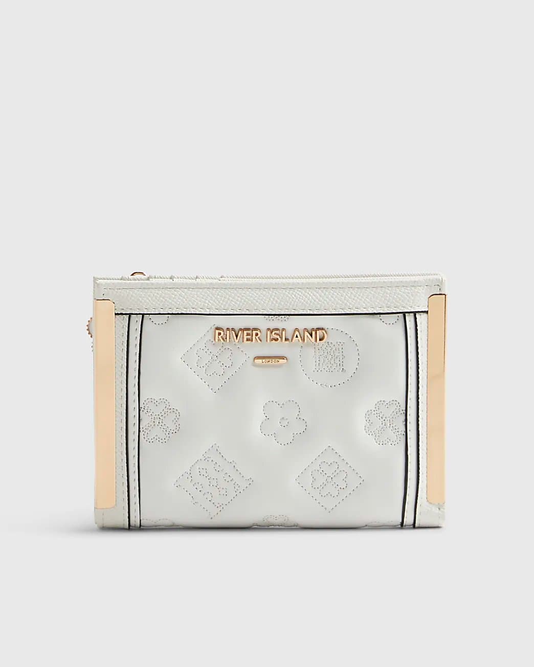 River Island River Island Womens White Quilted Monogram Medium Foldout Purse