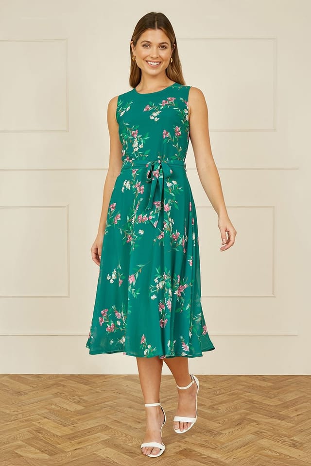 Yumi Yumi Women's Floral Print midi Skater Dress in Green - 2