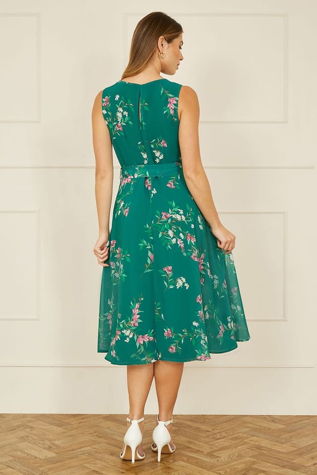 Yumi Yumi Women's Floral Print midi Skater Dress in Green - 3