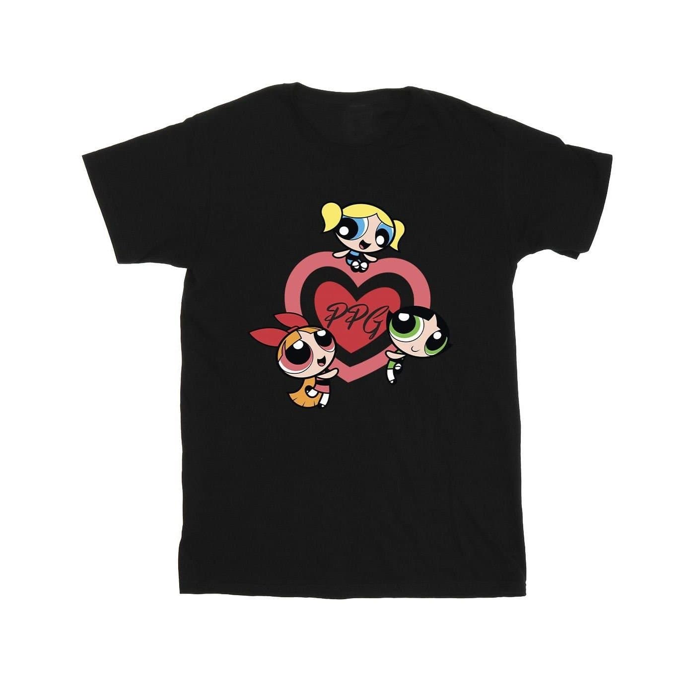 Powerpuff Girls Powerpuff Girls Men's Double Heart Cotton T-Shirt in Black