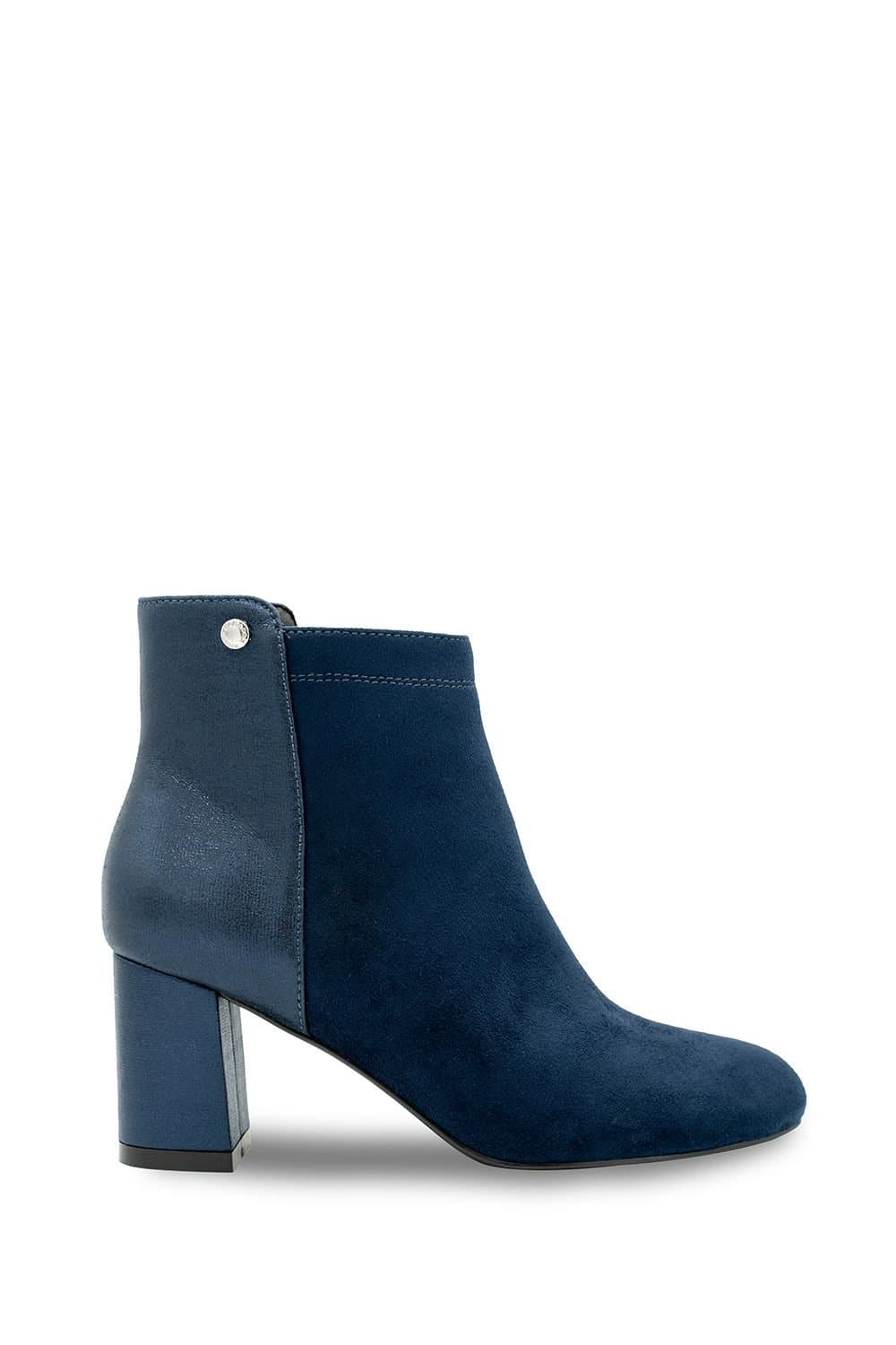 Paradox London Paradox London Women's Alathea' Micro Suede Mid Block Heel Ankle Boot in Navy