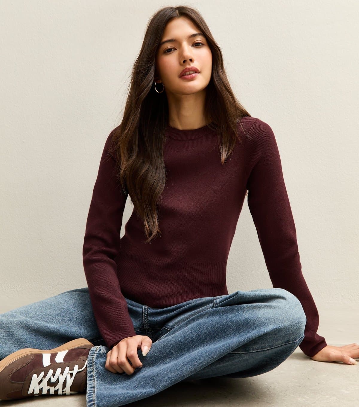 New Look Women's Dark Purple Ribbed Knit Crew Neck Jumper New Look