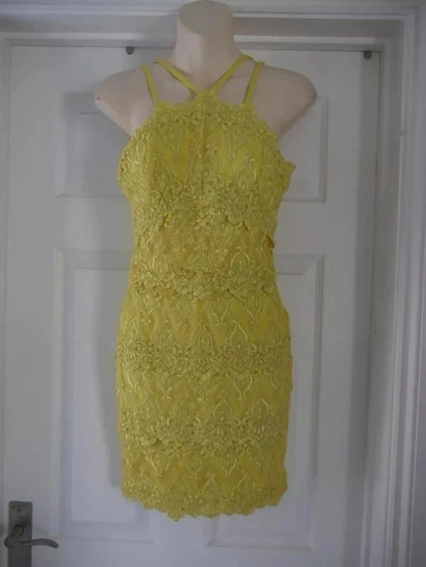 River Island River Island Dress Size 6 Yellow Lace Crochet Wedding Guest Cocktail Evening Par
