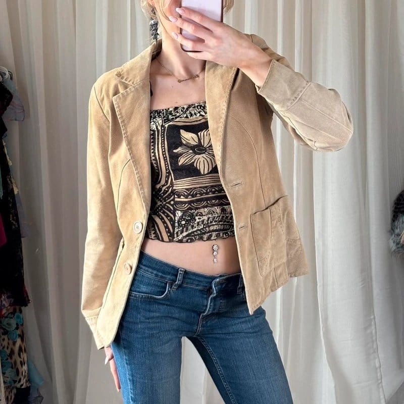Topshop Moto Y2K moto tan suede blazer - 1