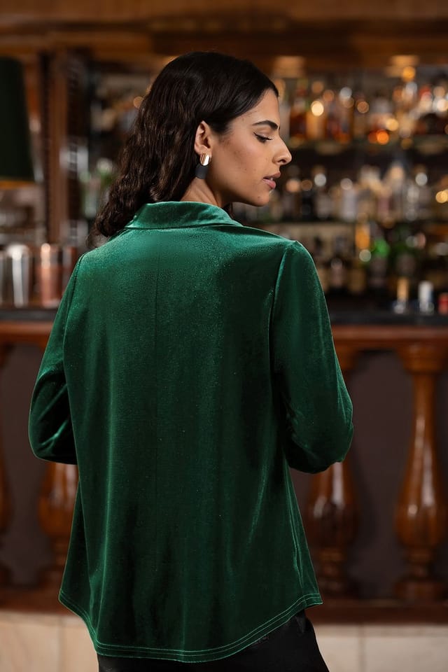 Yumi Yumi Women's Green Velvet Relaxed Fit Shirt - 3