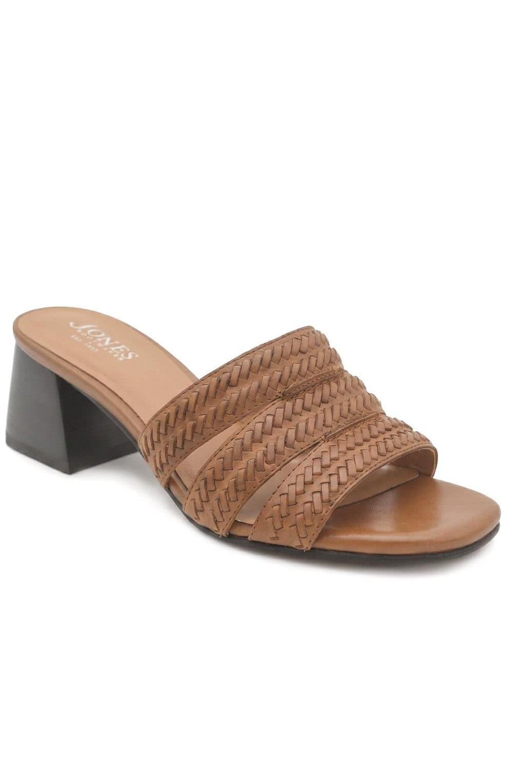 Jones Bootmaker Jones Bootmaker Women's Isaura Leather Heeled Mule Sandals in Tan