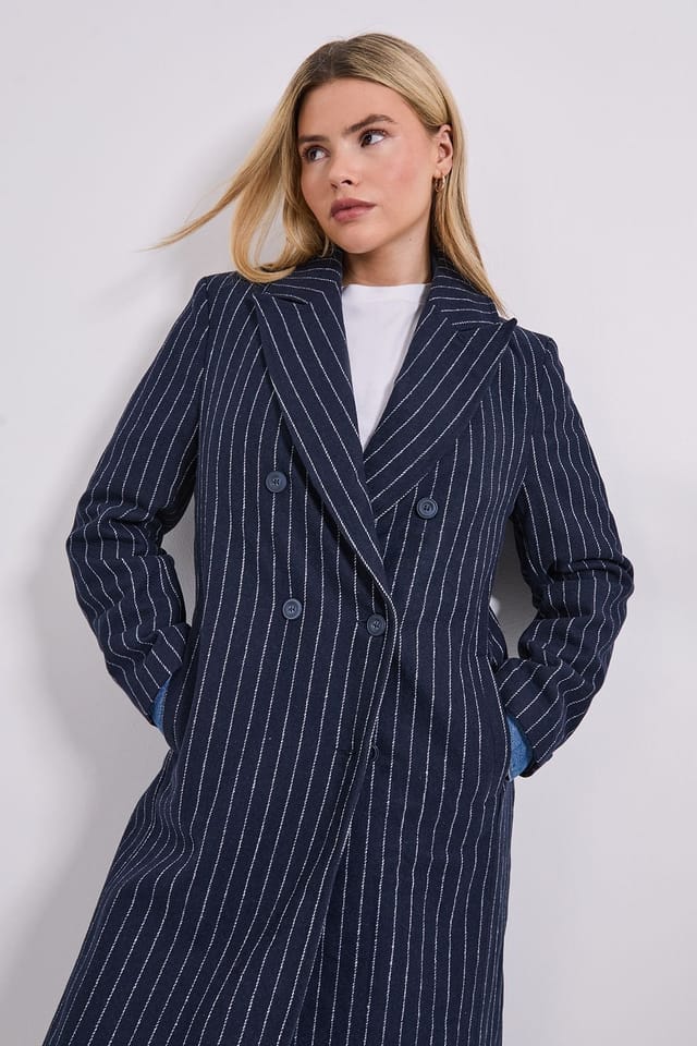Dorothy Perkins Dorothy Perkins Women's Pinstripe Faux Wool Coat in Navy - 2