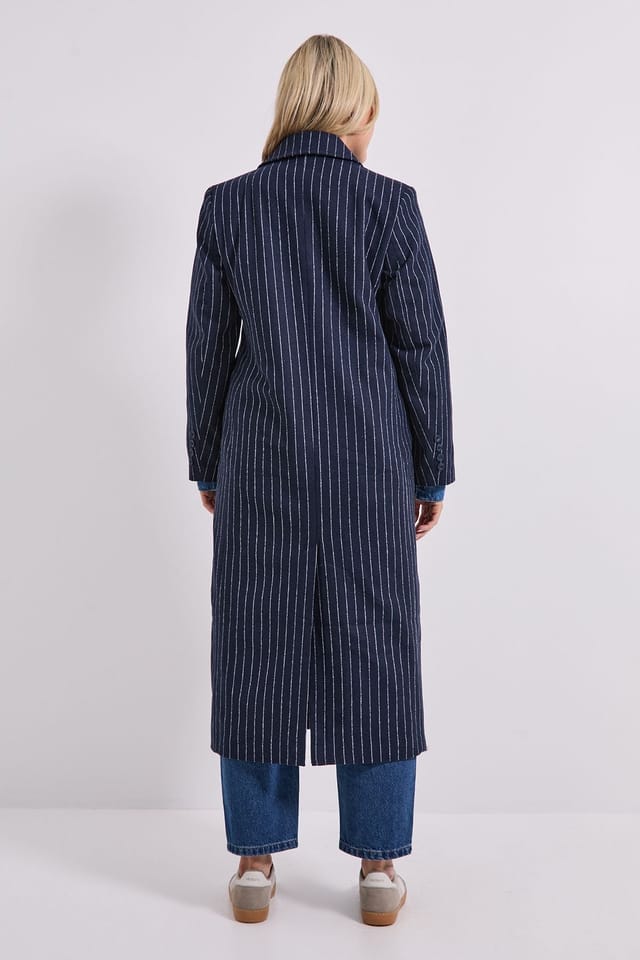 Dorothy Perkins Dorothy Perkins Women's Pinstripe Faux Wool Coat in Navy - 3