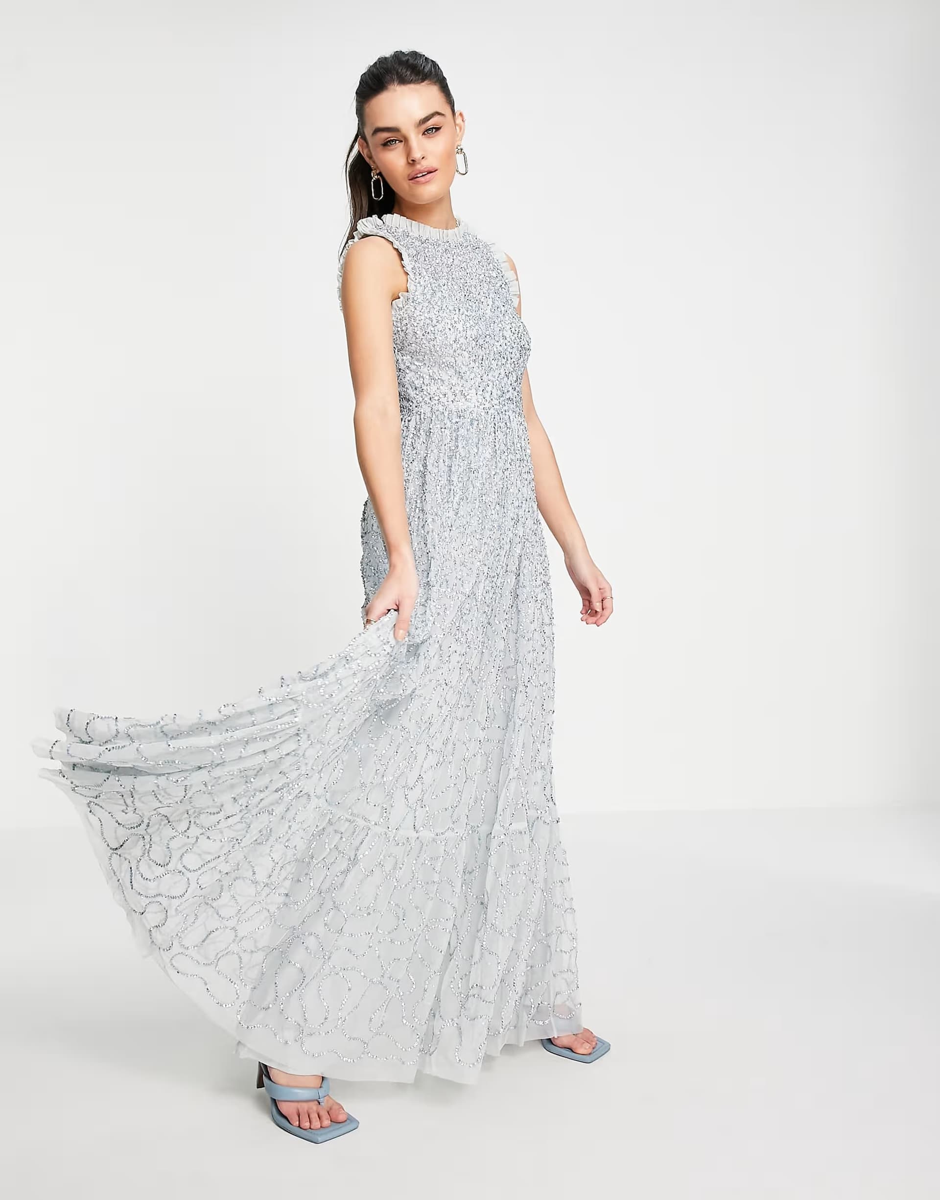 ASOS Maya all over embellished maxi dress with lace top in ice blue