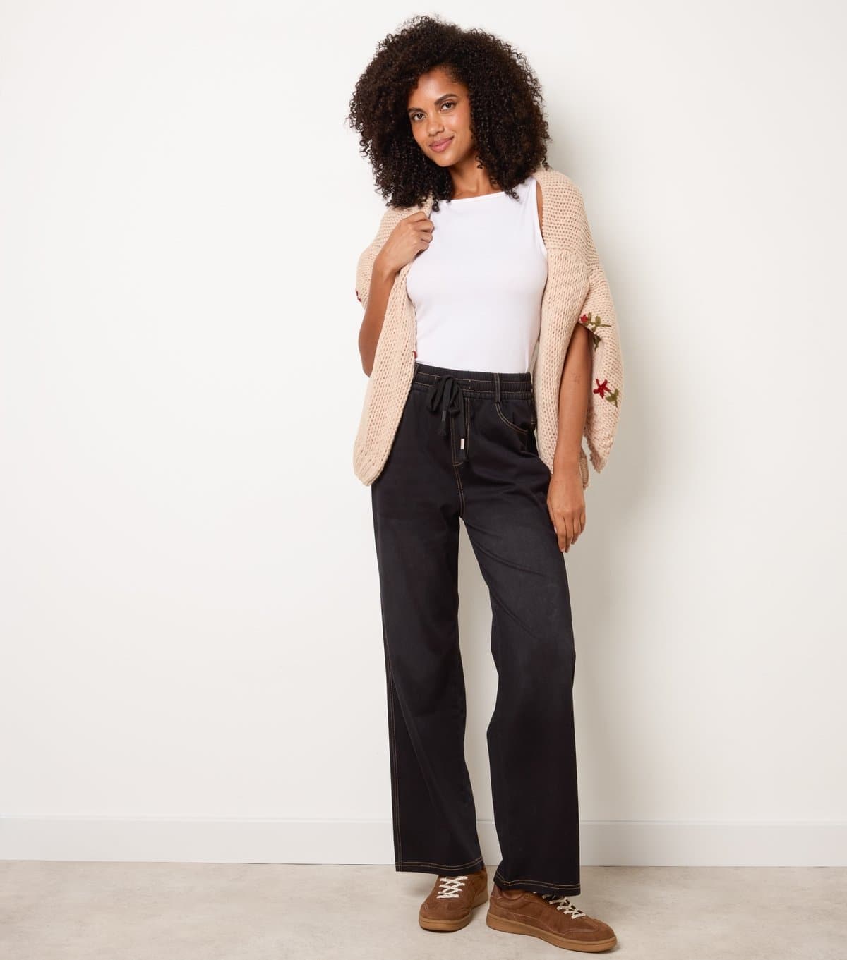 Blue Vanilla Blue Vanilla Black Wash Effect Midi Jeans With Elasticated Waist