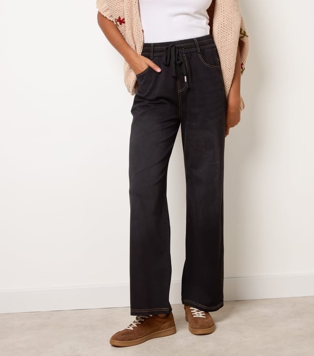 Blue Vanilla Women's Black Elasticated Waist Wash Effect Jeans Blue Vanilla New Look - 2