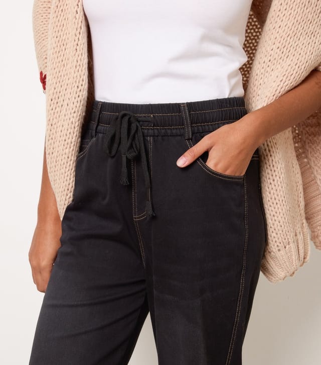 Blue Vanilla Women's Black Elasticated Waist Wash Effect Jeans Blue Vanilla New Look - 3