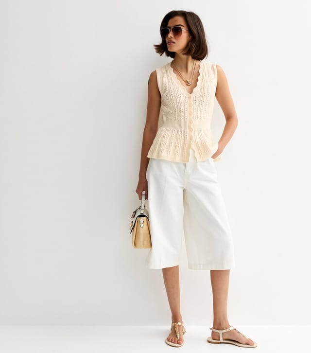 New Look Women's Cream Cotton Rich Textured Knit Waistcoat New Look - 3