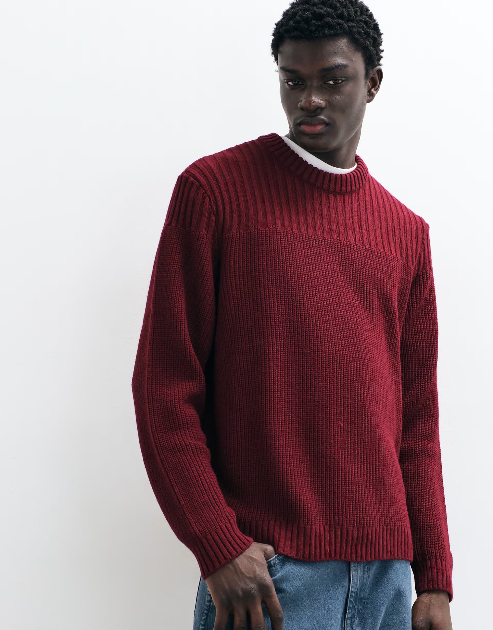 ASOS ASOS DESIGN oversized knitted ribbed jumper in burgundy