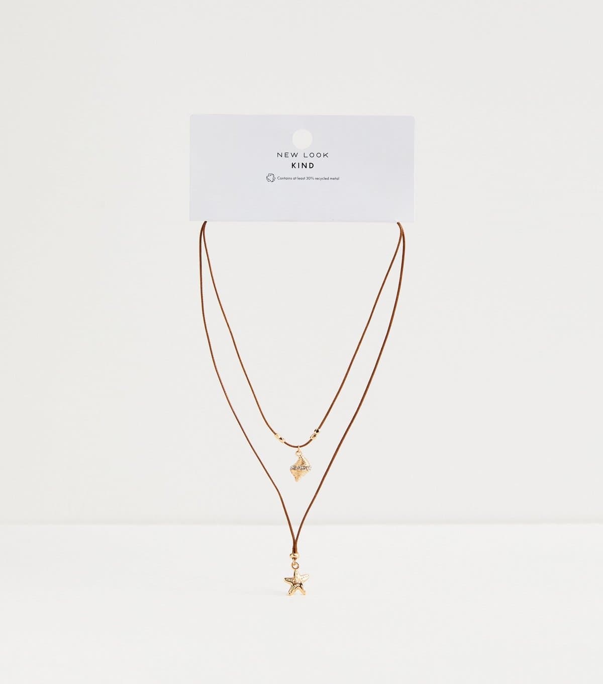 New Look 2 Layer Dark Brown Rope Shell Charm Necklace New Look