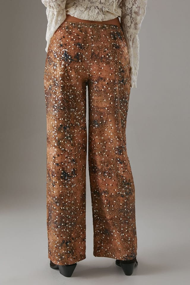 Warehouse Warehouse Women's Suedette Sequin Lace Up Trouser in Brown - 3