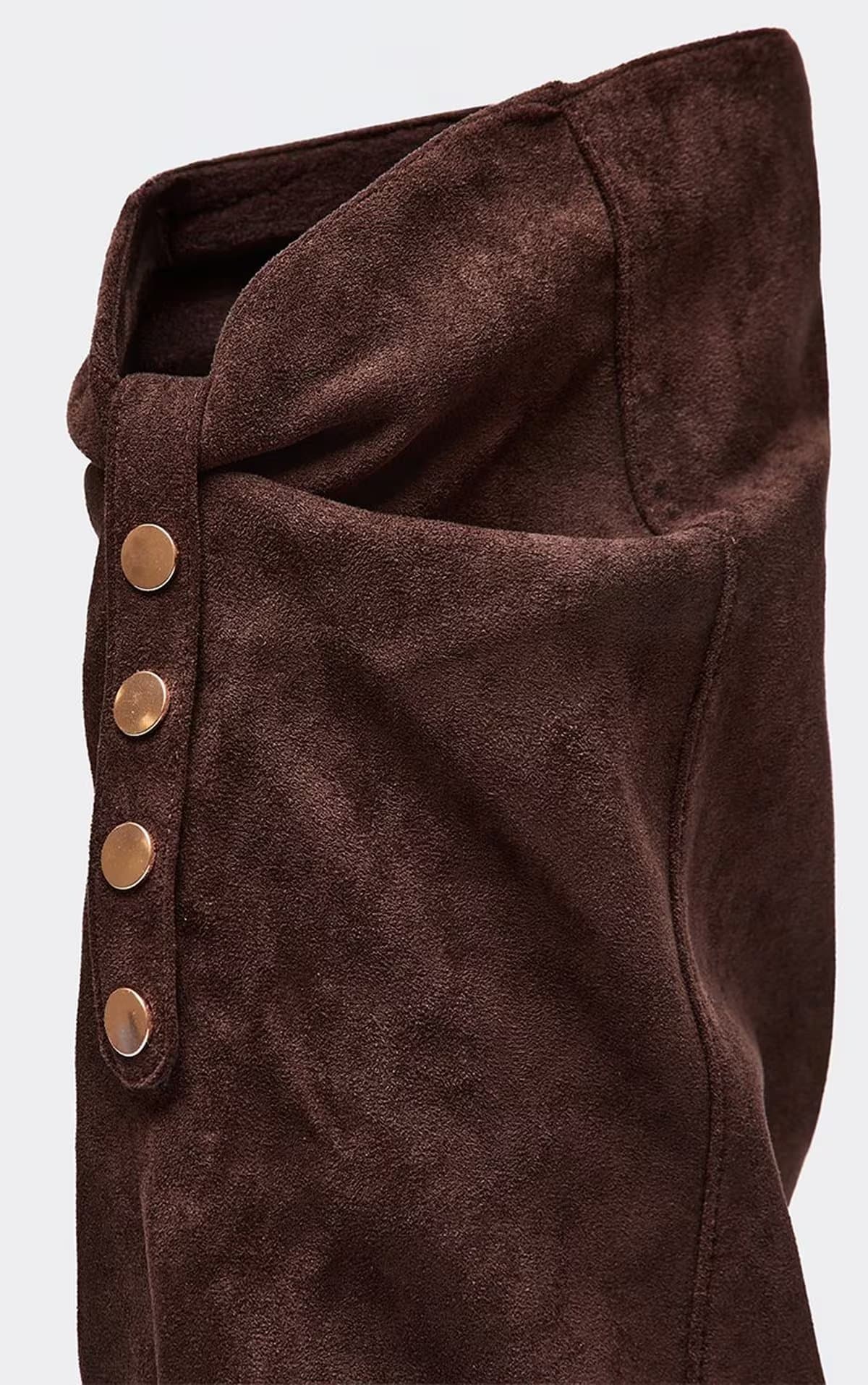 EGO Dalena Layered Press Stud Detail Chunky Knee High Biker Boot In Brown Faux Suede, Women's Size UK 3