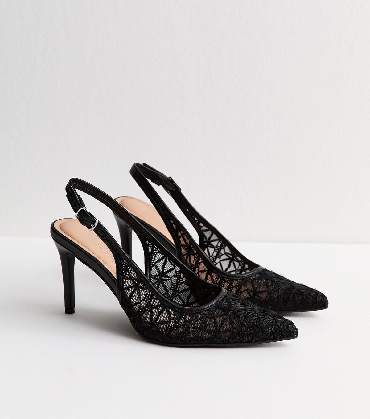 New Look Women's Black Crochet Slingback Pumps Vegan New Look - 4