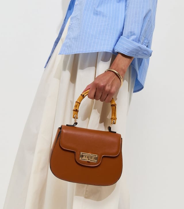 New Look Tan Faux Leather Bamboo Top Handle Saddle Bag Vegan New Look - 2