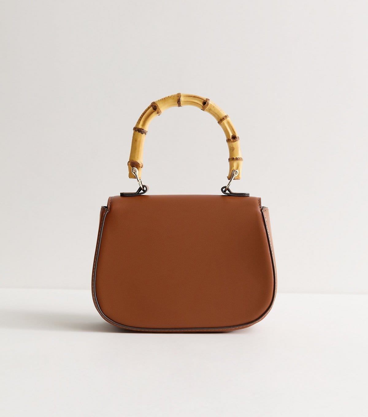 New Look Tan Faux Leather Bamboo Top Handle Saddle Bag Vegan New Look - 4
