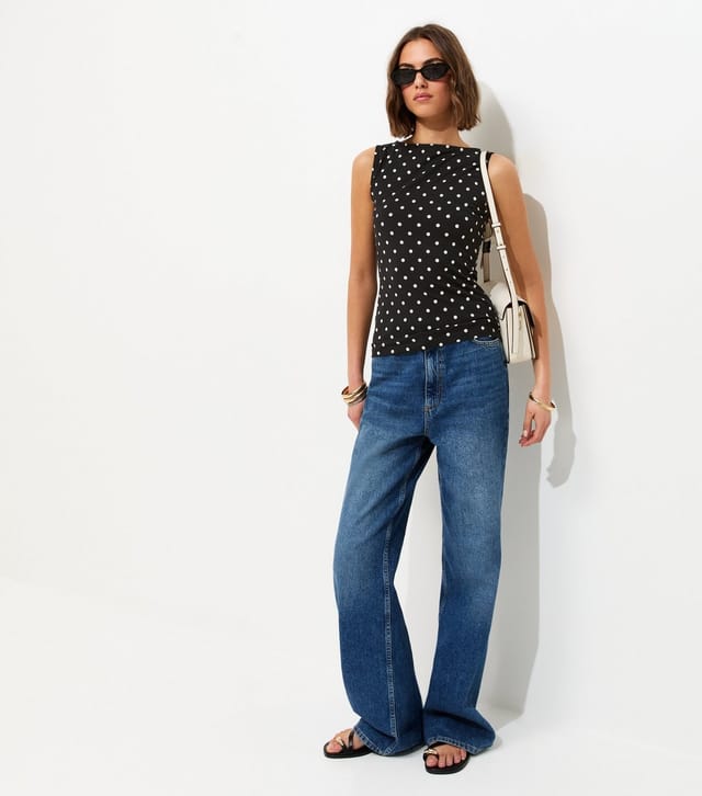 New Look Women's Black Cotton Rich Polka Dot Slash Neck Sleeveless Top New Look - 3