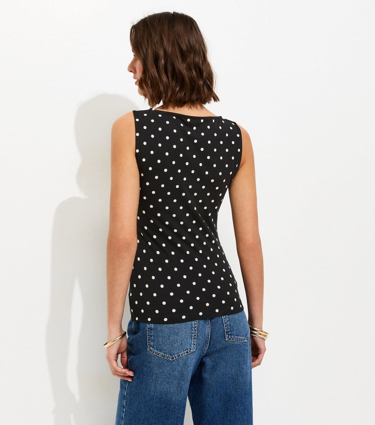 New Look Women's Black Cotton Rich Polka Dot Slash Neck Sleeveless Top New Look - 4