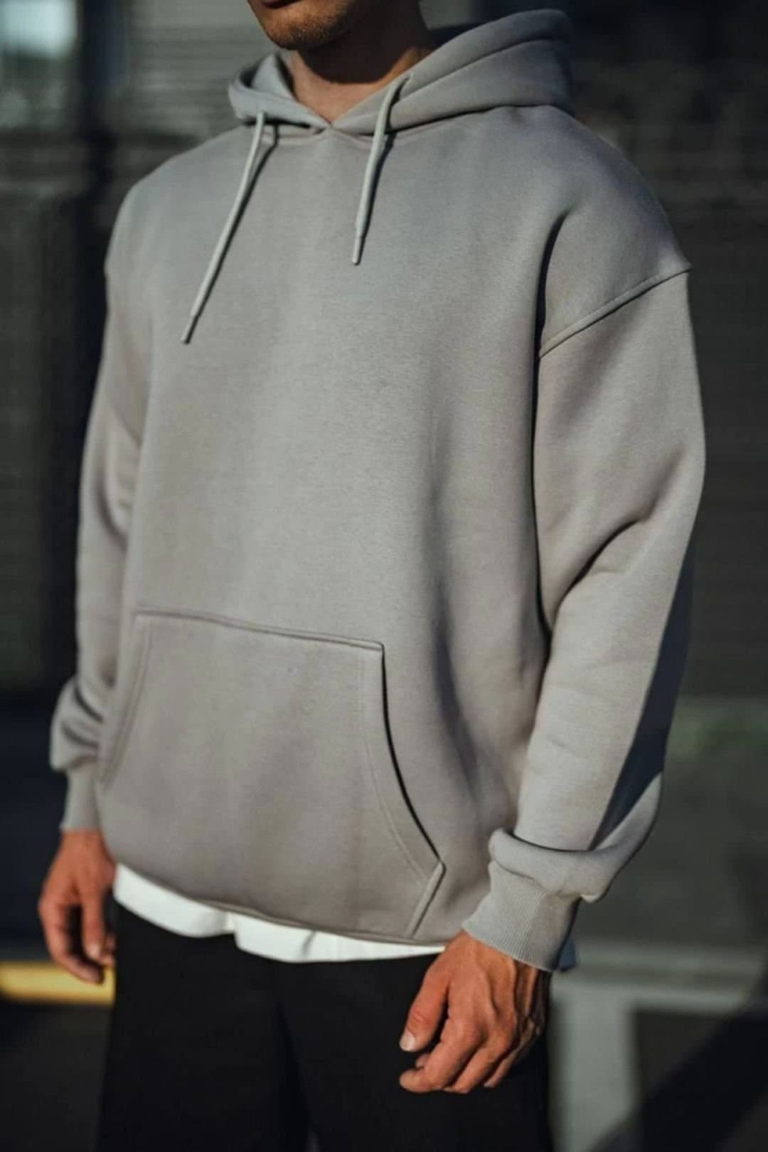 Janes Janes Men's Hooded Oversized Sweatshirt with Pocket in Grey