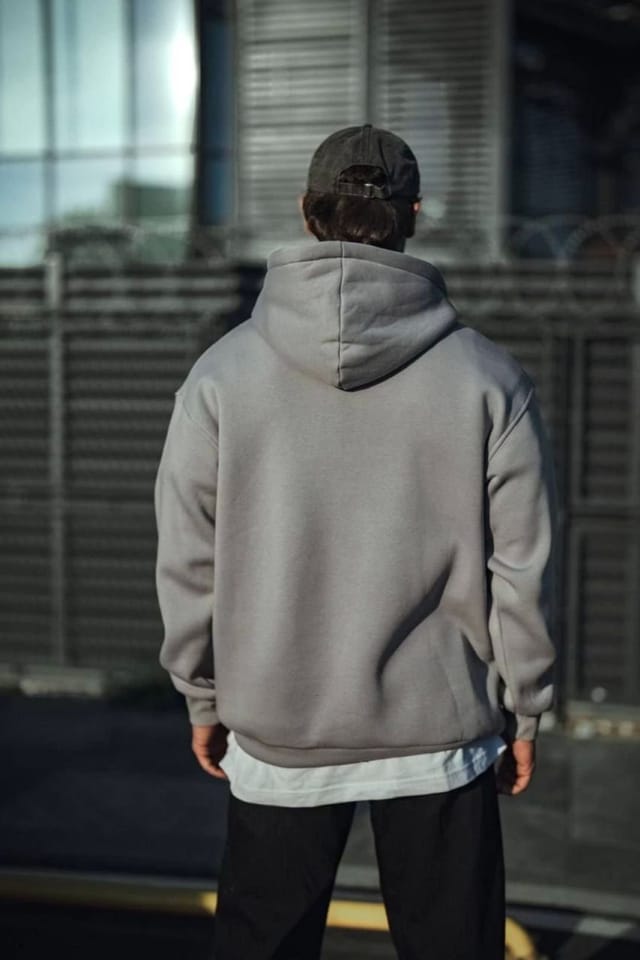 Janes Janes Men's Hooded Oversized Sweatshirt with Pocket in Grey - 3