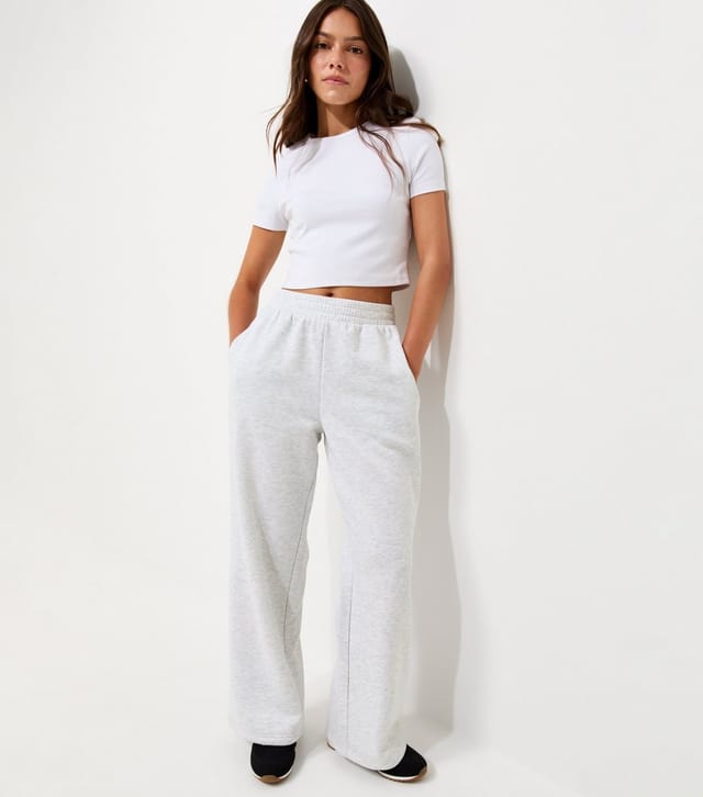 New Look Women's Petite Grey Marl Cotton Rich Wide Leg Joggers New Look - 2