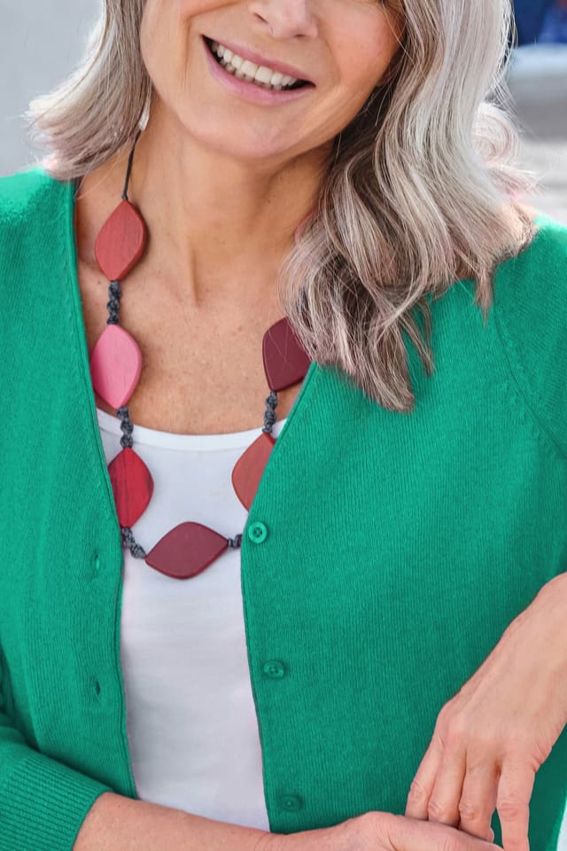 WoolOvers WoolOvers Women's Cashmere & Merino Classic V Neck Cardigan in Bright Green - 2