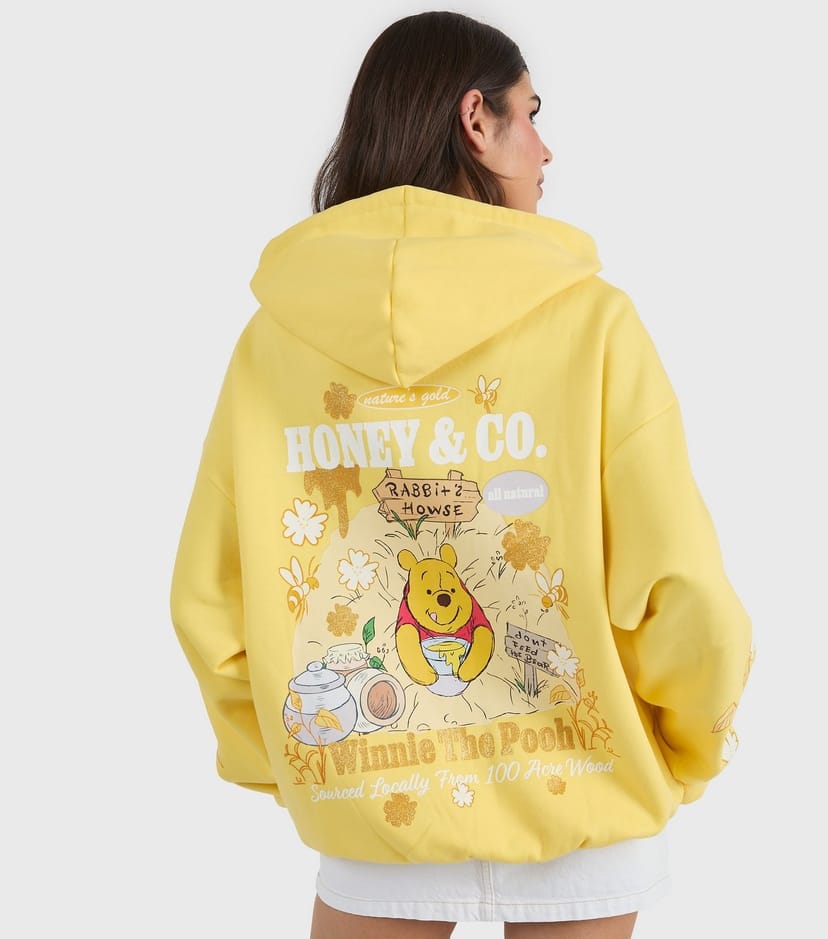 Skinnydip Women's Bright Yellow Disney Winnie the Pooh Printed Hoodie Skinnydip New Look - 1