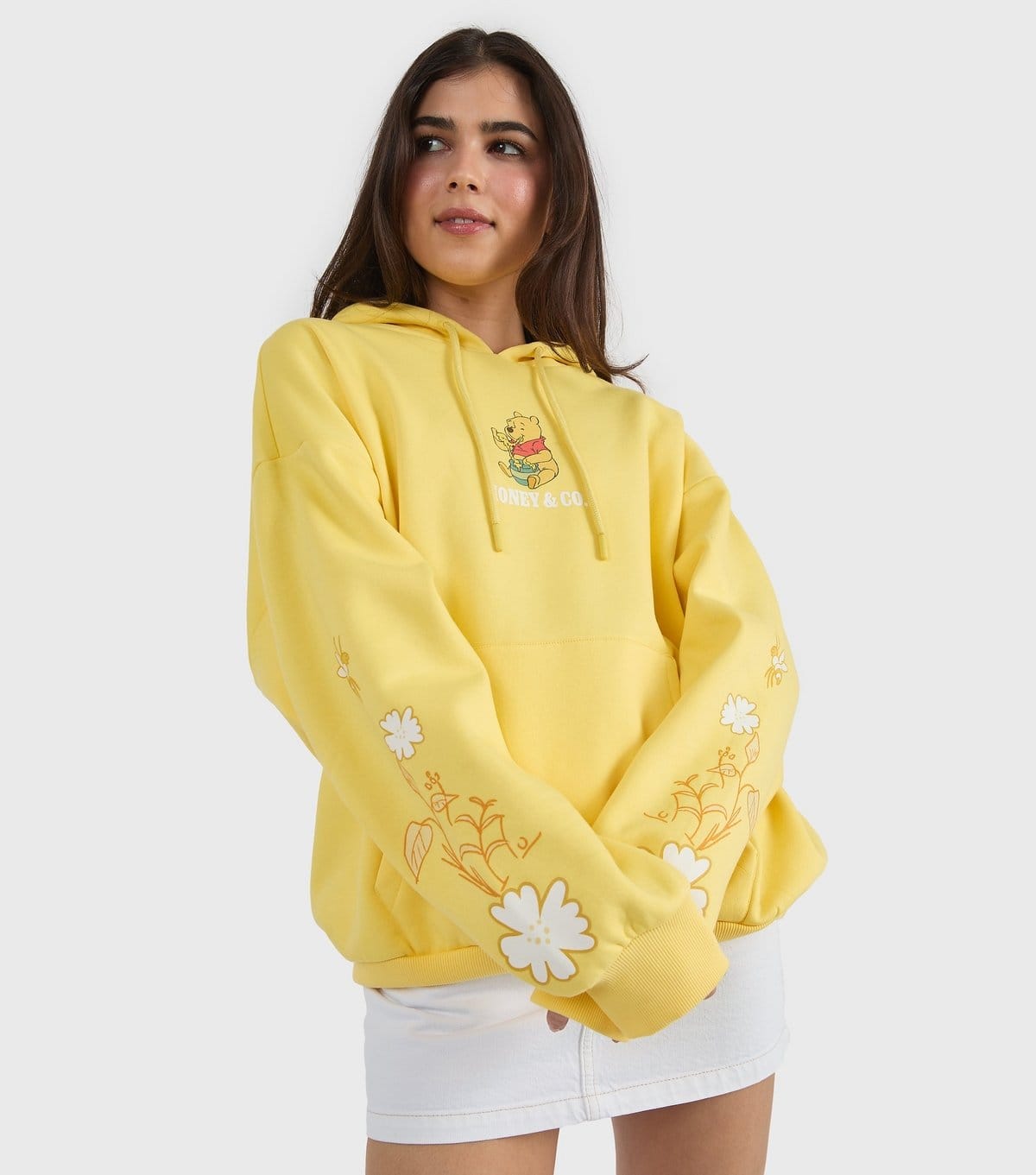 Skinnydip Women's Bright Yellow Disney Winnie the Pooh Printed Hoodie Skinnydip New Look - 4