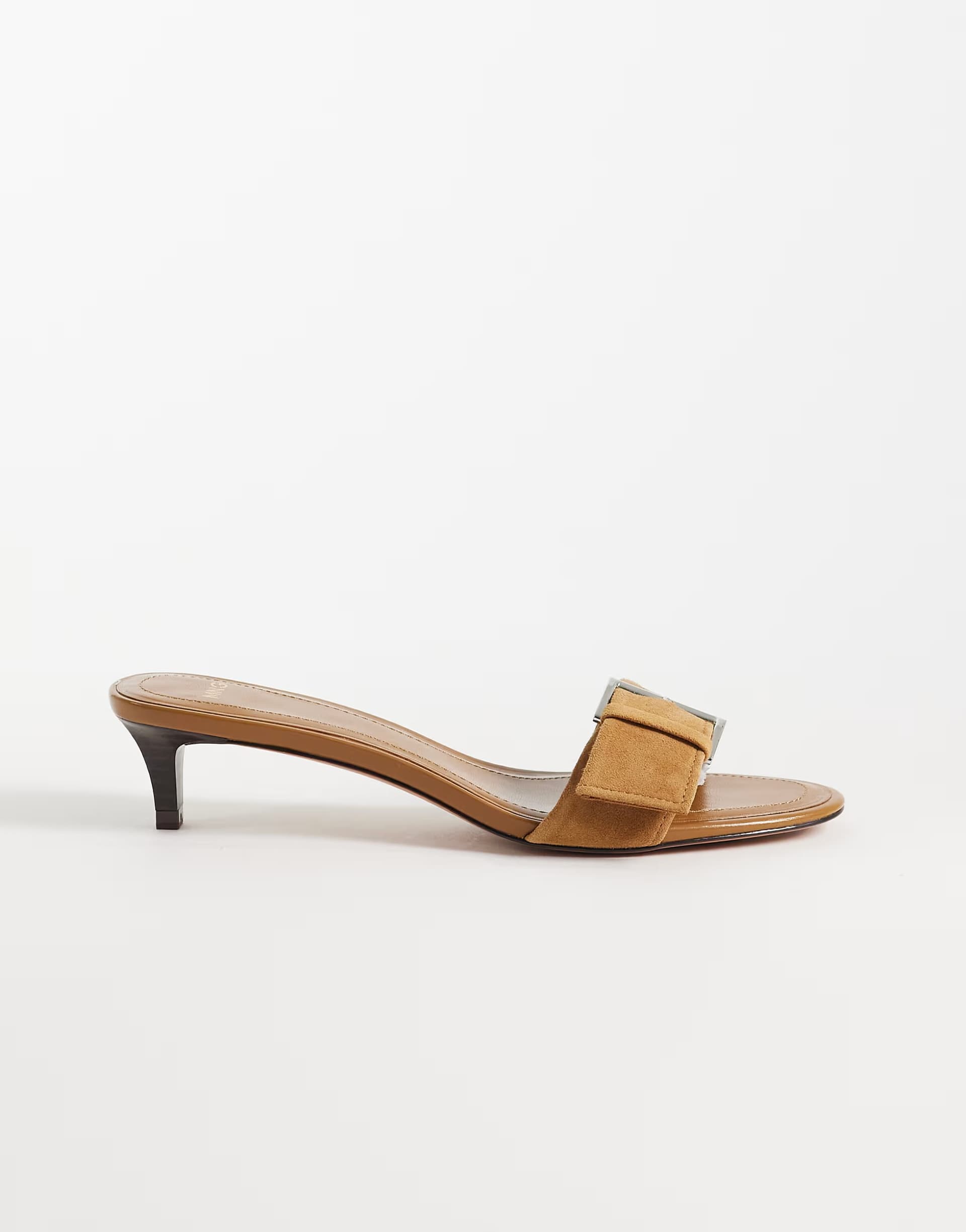 ASOS Mango 100% suede leather buckle detail kitten heeled mule in sand